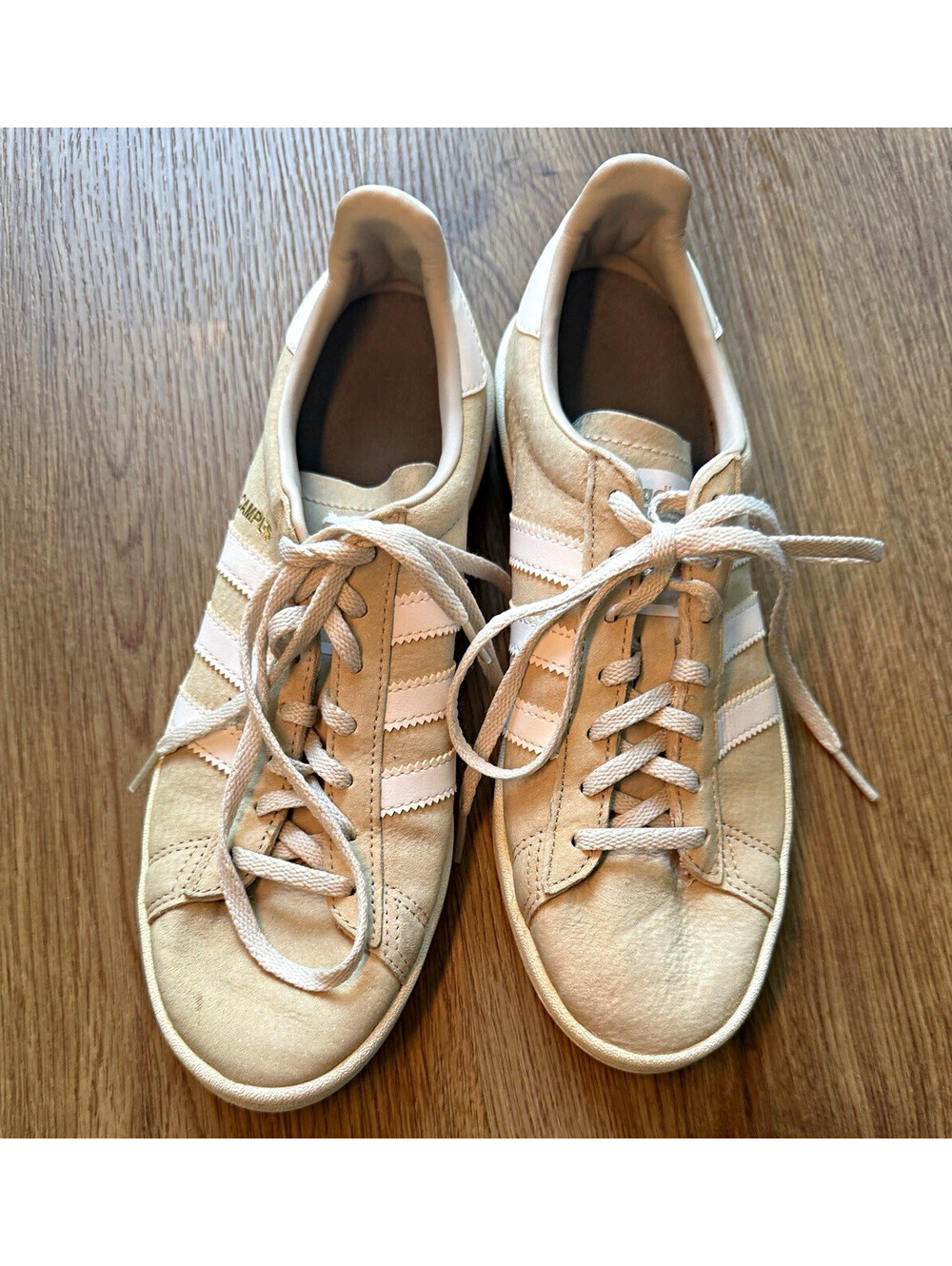 Adidas Campus Women’s 8 Clear Brown Beige Suede White BY9846 Sneakers